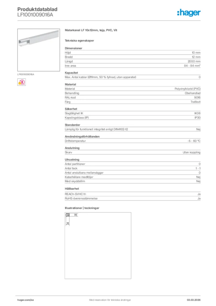 Bild Hager Produktdatablad LF1001009016A | Hager Sverige