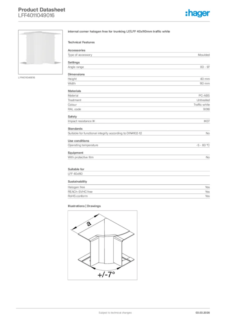Image Hager Product data sheet LFF4011049016  | Hager Africa