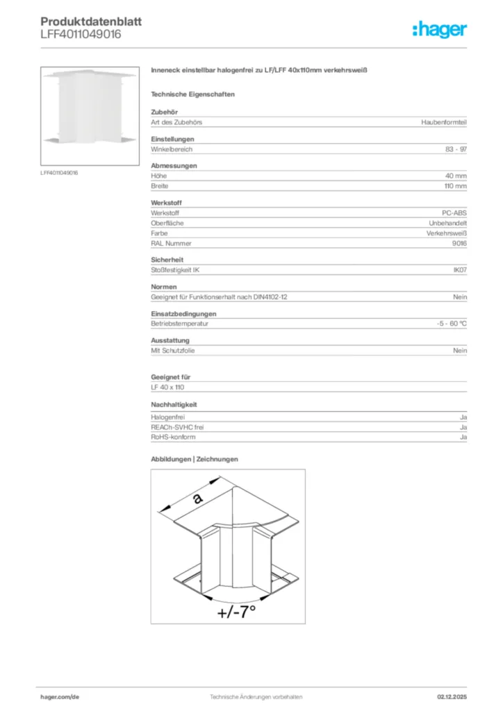 Bild Hager Produktdatenblatt LFF4011049016 | Hager Deutschland