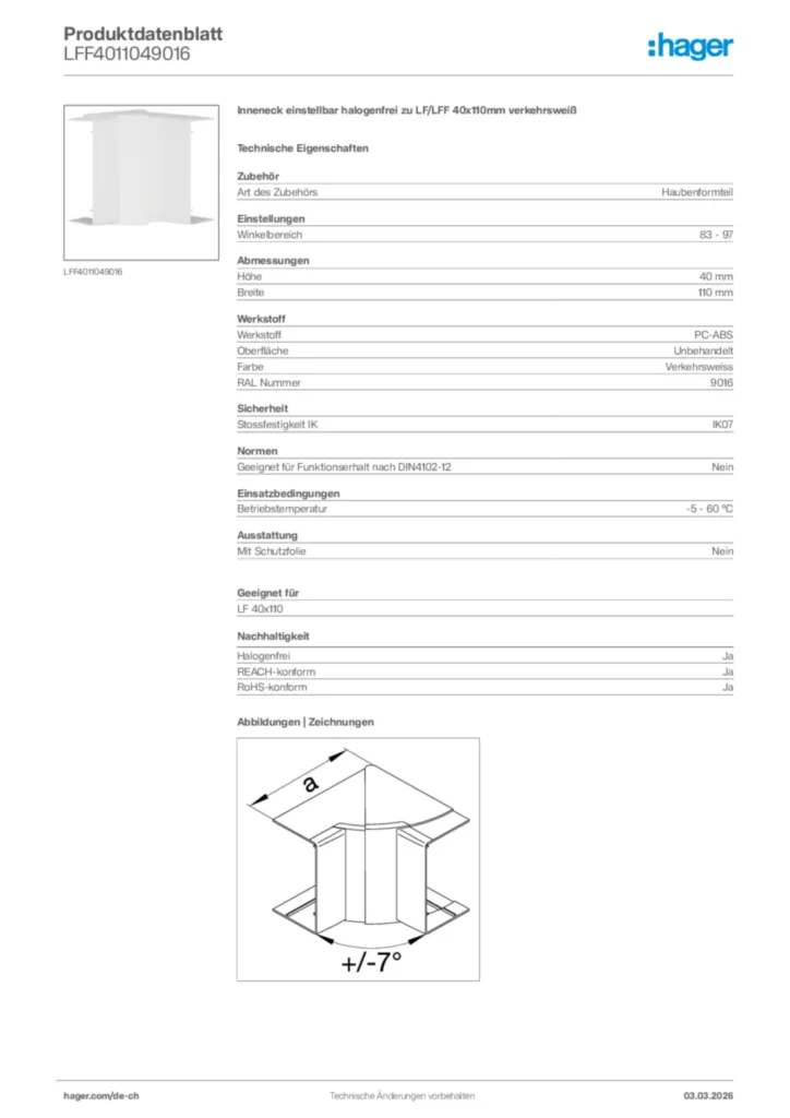 Bild Hager Produktdatenblatt LFF4011049016 | Hager Schweiz