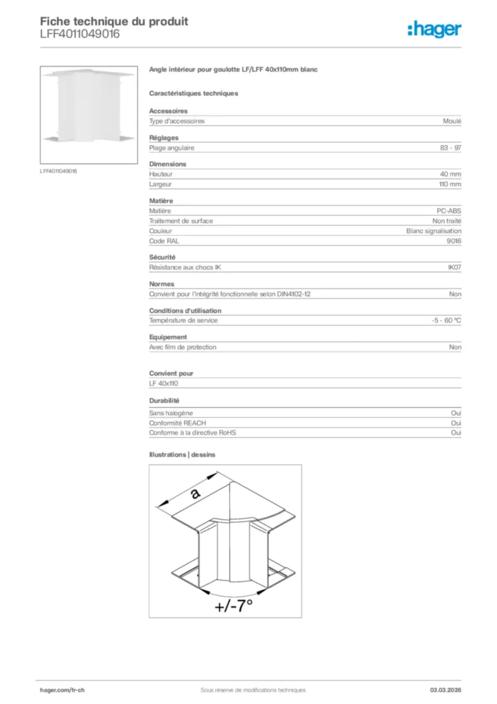Image Hager Fiche technique du produit LFF4011049016 | Hager Suisse