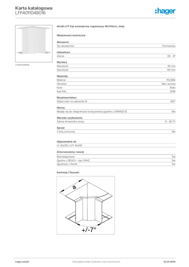 Zdjęcie Hager Karta katalogowa LFF4011049016 | Hager Polska