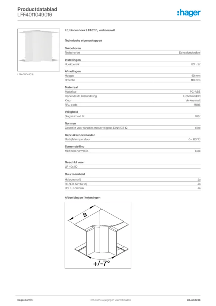 Afbeelding Hager Productdatablad LFF4011049016 | Hager Nederland