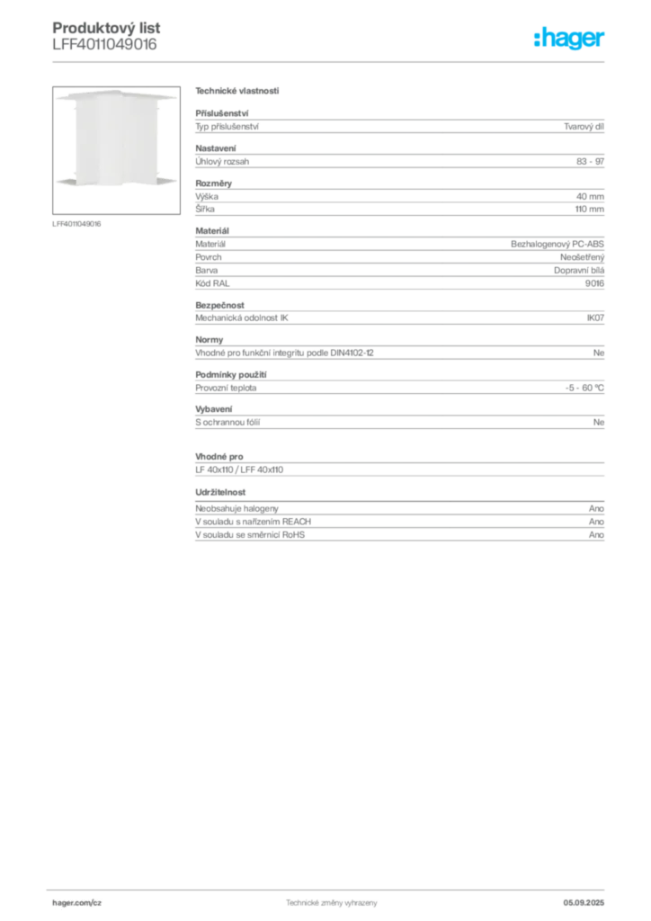 Obrázek Hager Produktový list LFF4011049016 | Hager