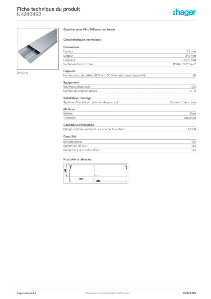 Image Hager Fiche technique du produit UK240482 | Hager Belgique