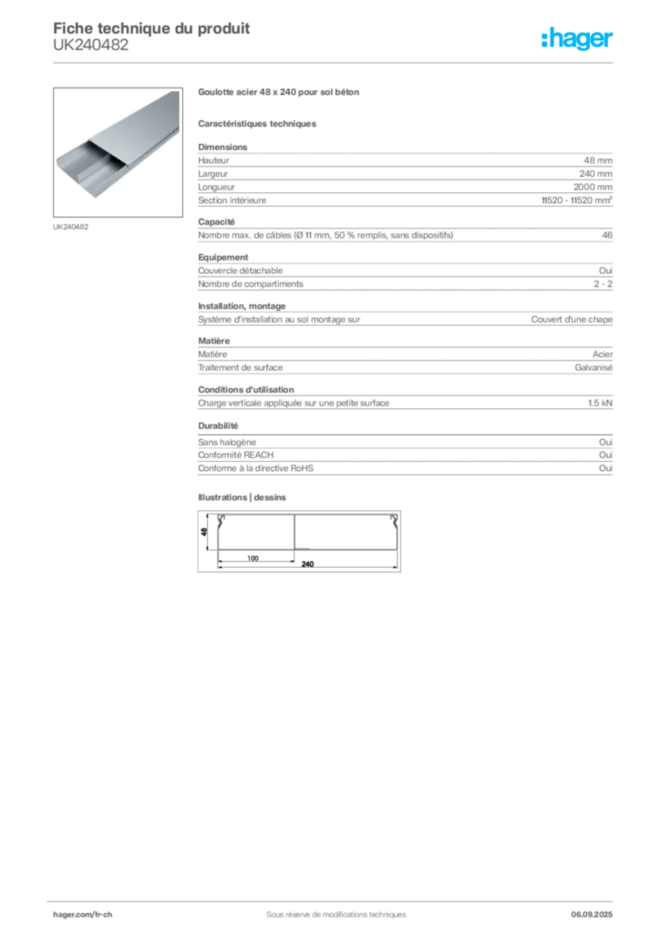 Image Hager Fiche technique du produit UK240482 | Hager Suisse