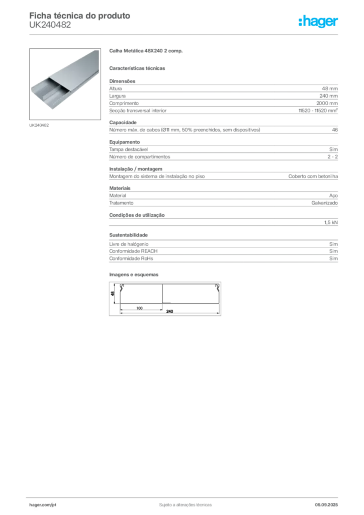 Imagem Hager Ficha técnica do produto UK240482 | Hager Portugal
