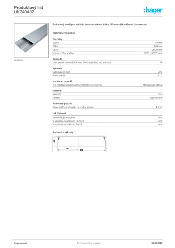 Obrázek Hager Produktový list UK240482 | Hager