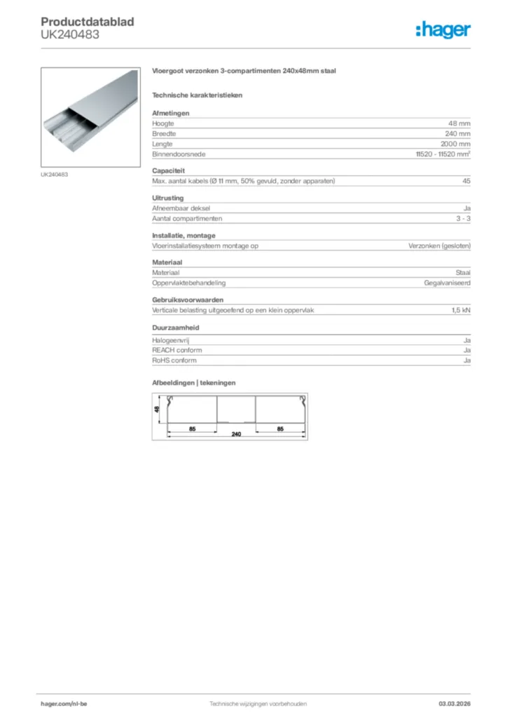 Afbeelding Hager Productdatablad UK240483 | Hager Belgium