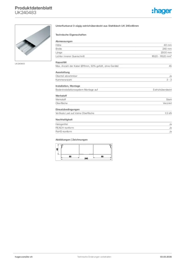 Bild Hager Produktdatenblatt UK240483 | Hager Schweiz