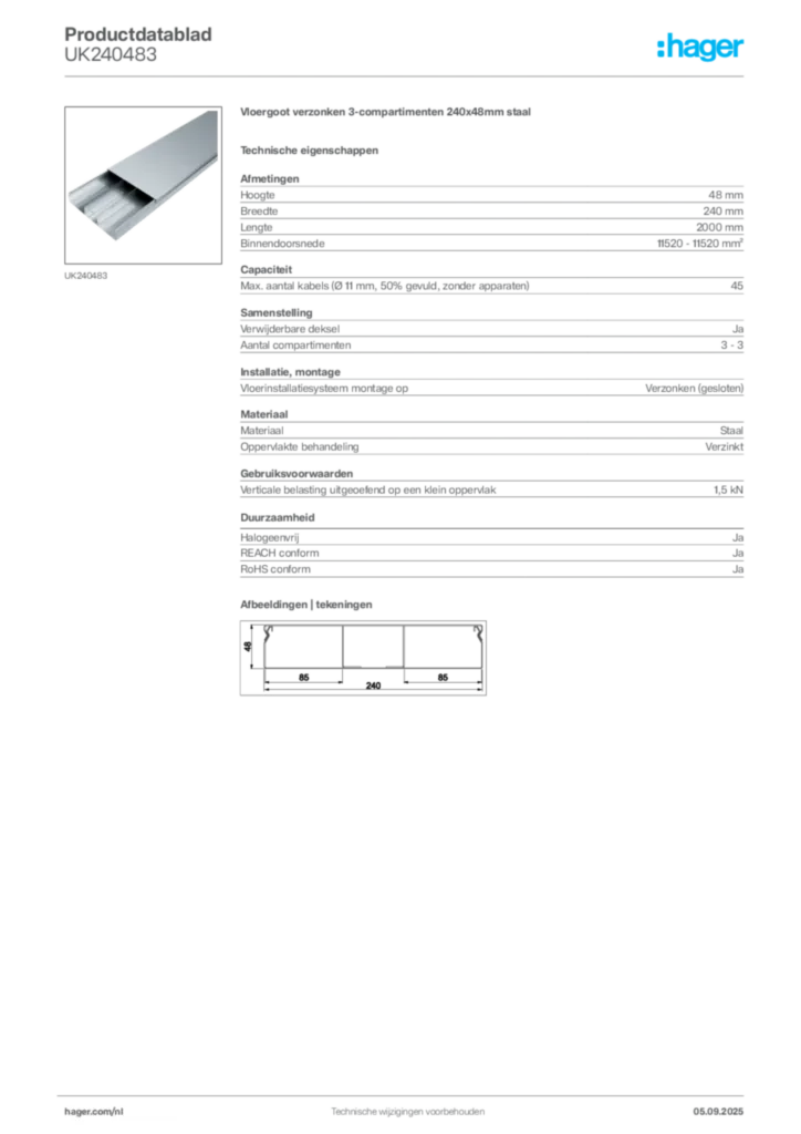 Afbeelding Hager Productdatablad UK240483 | Hager Nederland