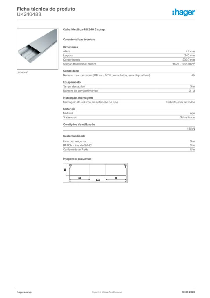Imagem Hager Ficha técnica do produto UK240483 | Hager Portugal
