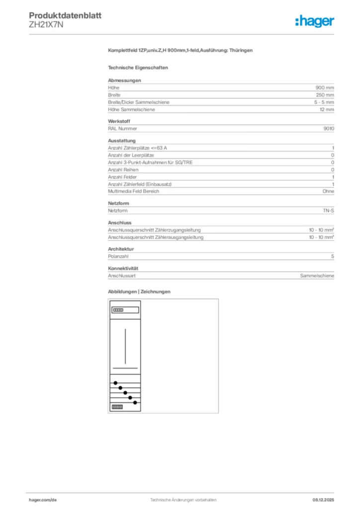 Bild Hager Produktdatenblatt ZH21X7N | Hager Deutschland