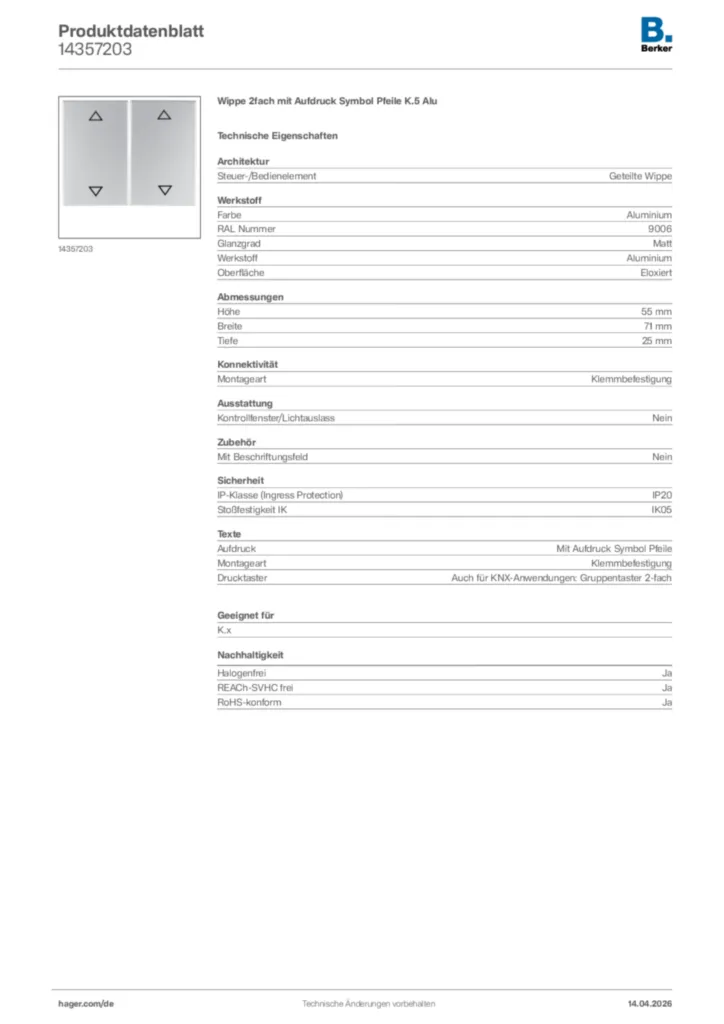 Bild Berker Produktdatenblatt 14357203 | Hager Deutschland