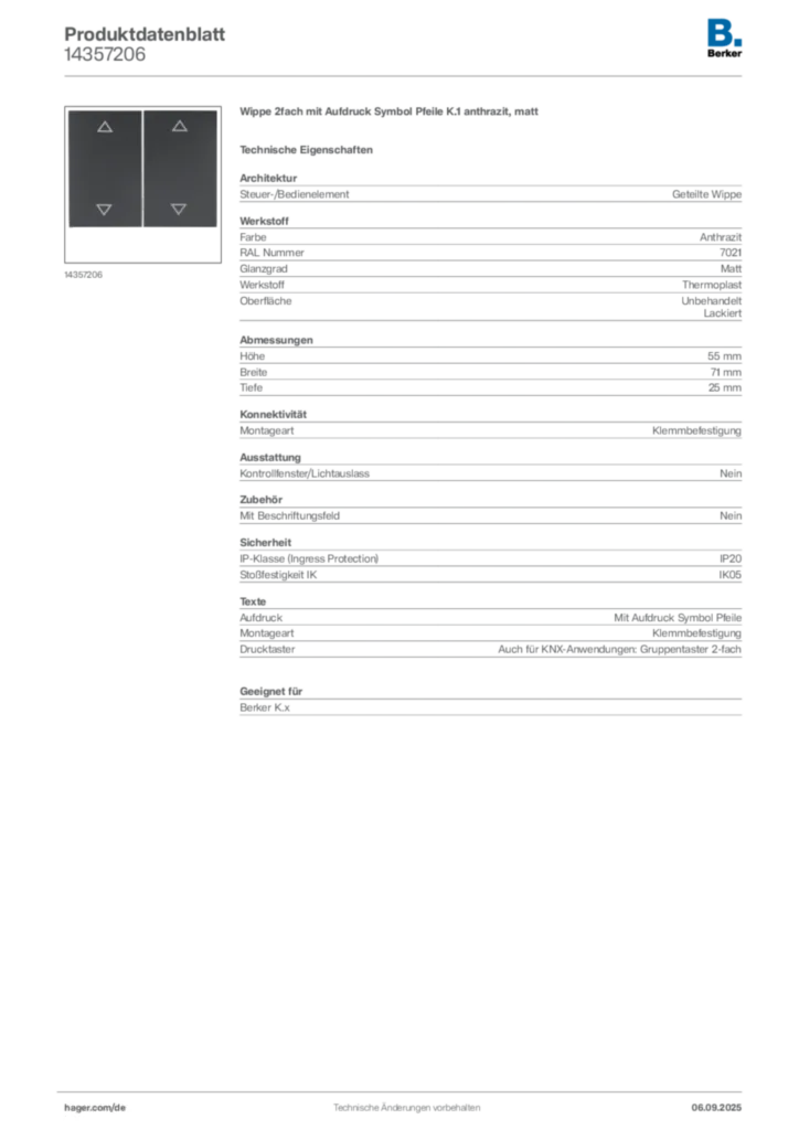 Bild Berker Produktdatenblatt 14357206 | Hager Deutschland