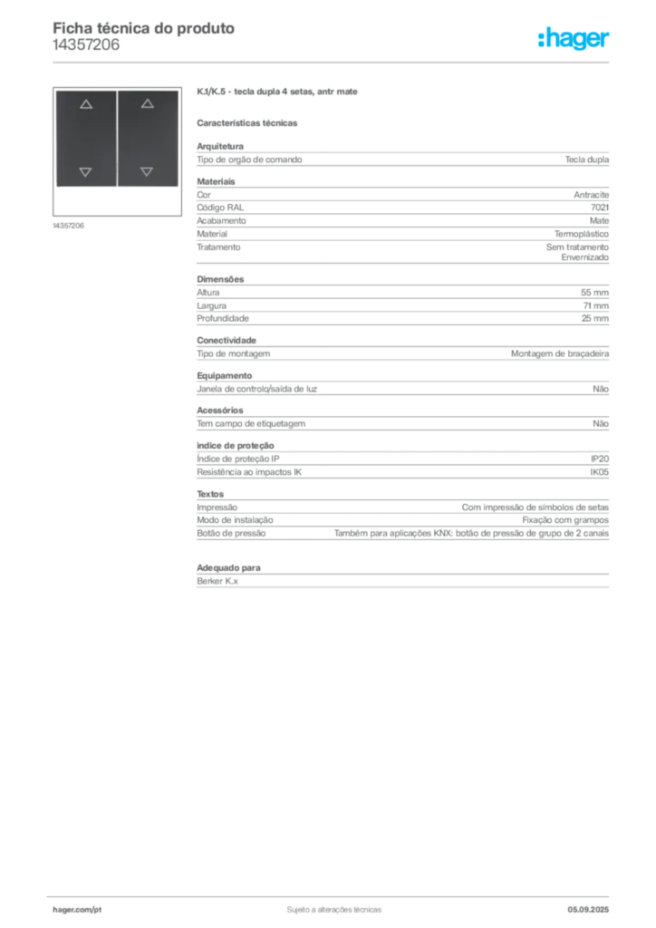 Imagem Hager Ficha técnica do produto 14357206 | Hager Portugal
