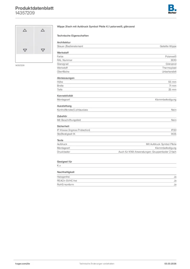 Bild Berker Produktdatenblatt 14357209 | Hager Deutschland