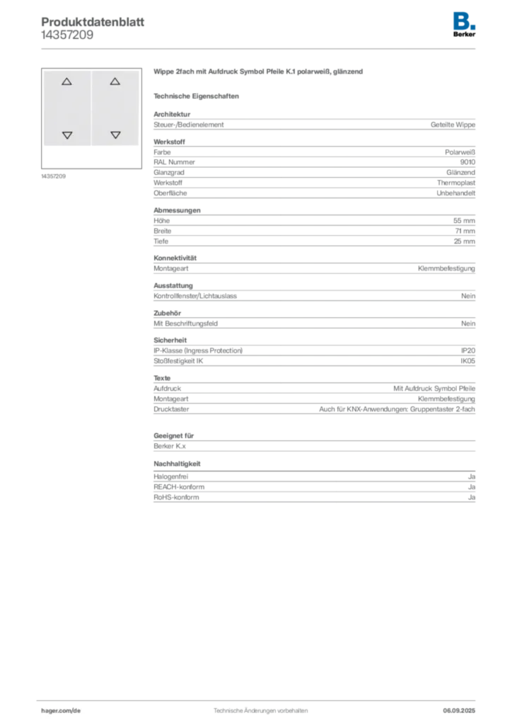 Bild Berker Produktdatenblatt 14357209 | Hager Deutschland