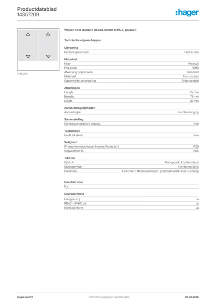 Afbeelding Hager Productdatablad 14357209 | Hager Nederland