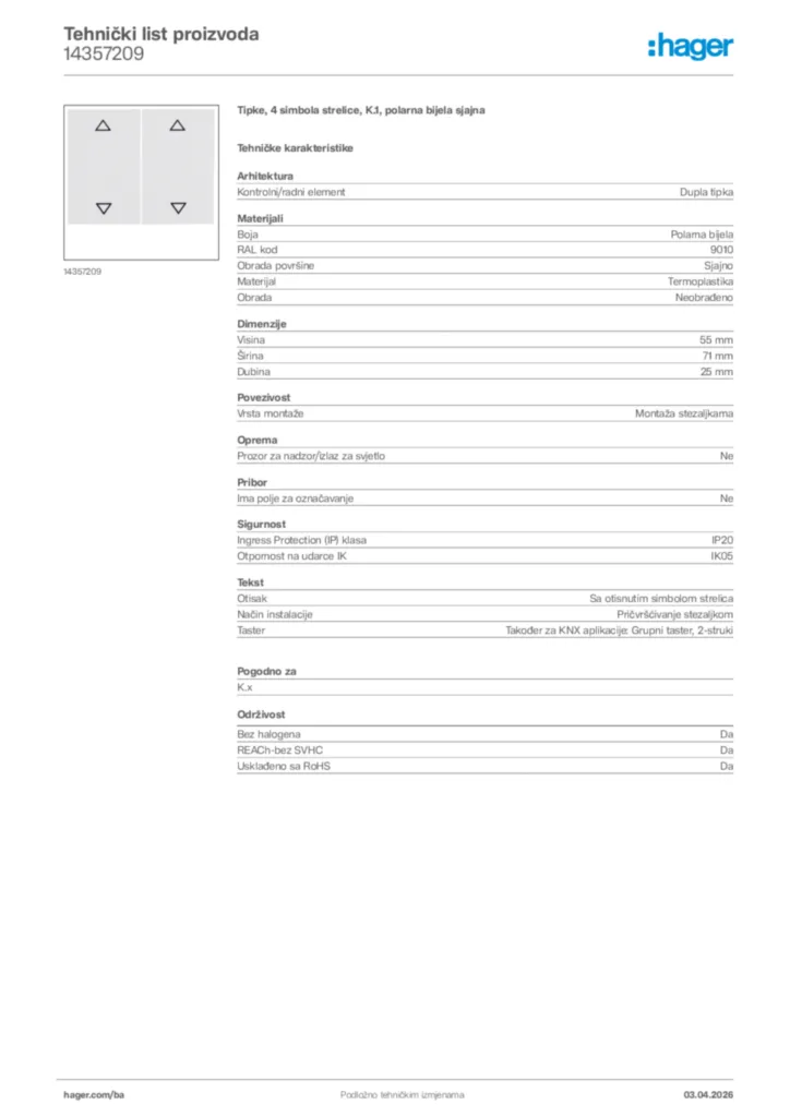 Slika Hager Tehnički list proizvoda 14357209  | Hager