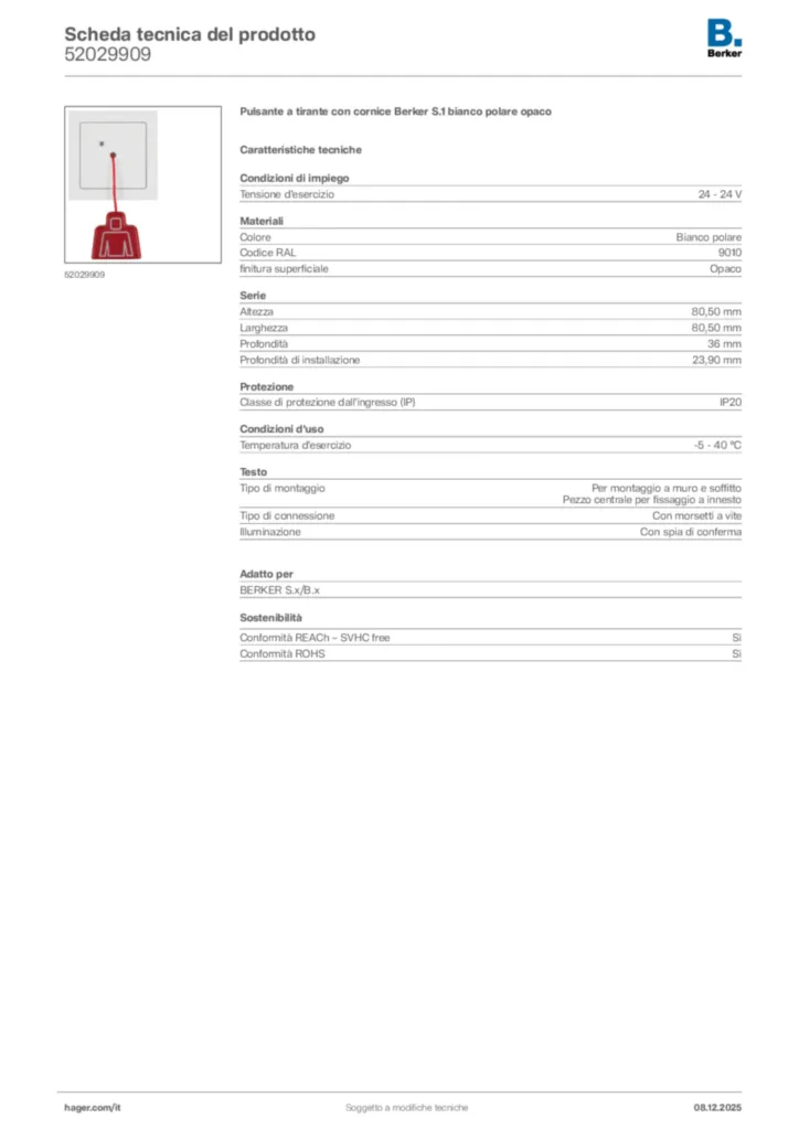 Immagine Berker Scheda tecnica del prodotto 52029909 | Hager Italia