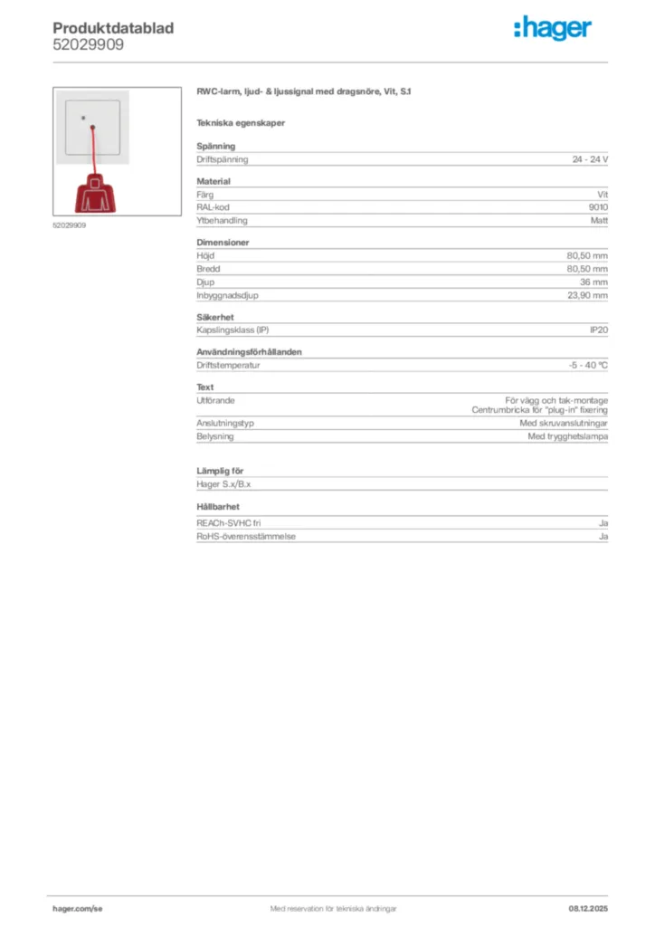 Bild Hager Produktdatablad 52029909 | Hager Sverige