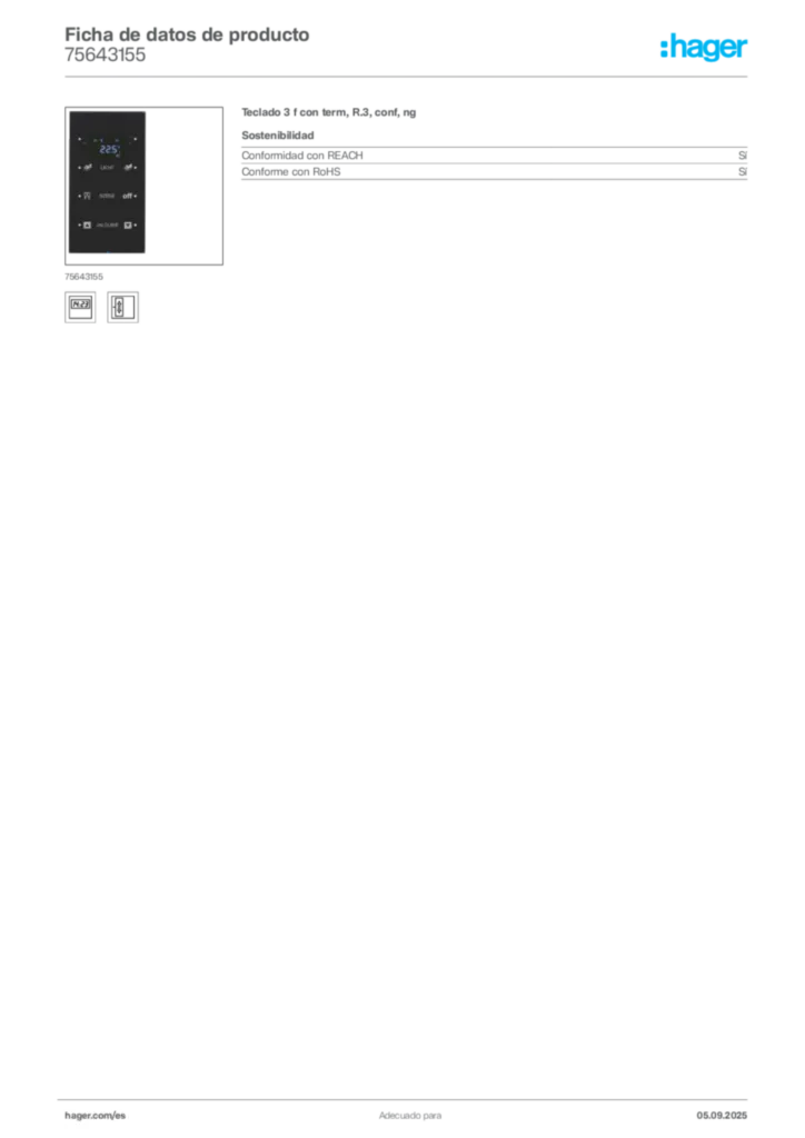 Imagen Hager Ficha de datos de producto 75643155 | Hager España