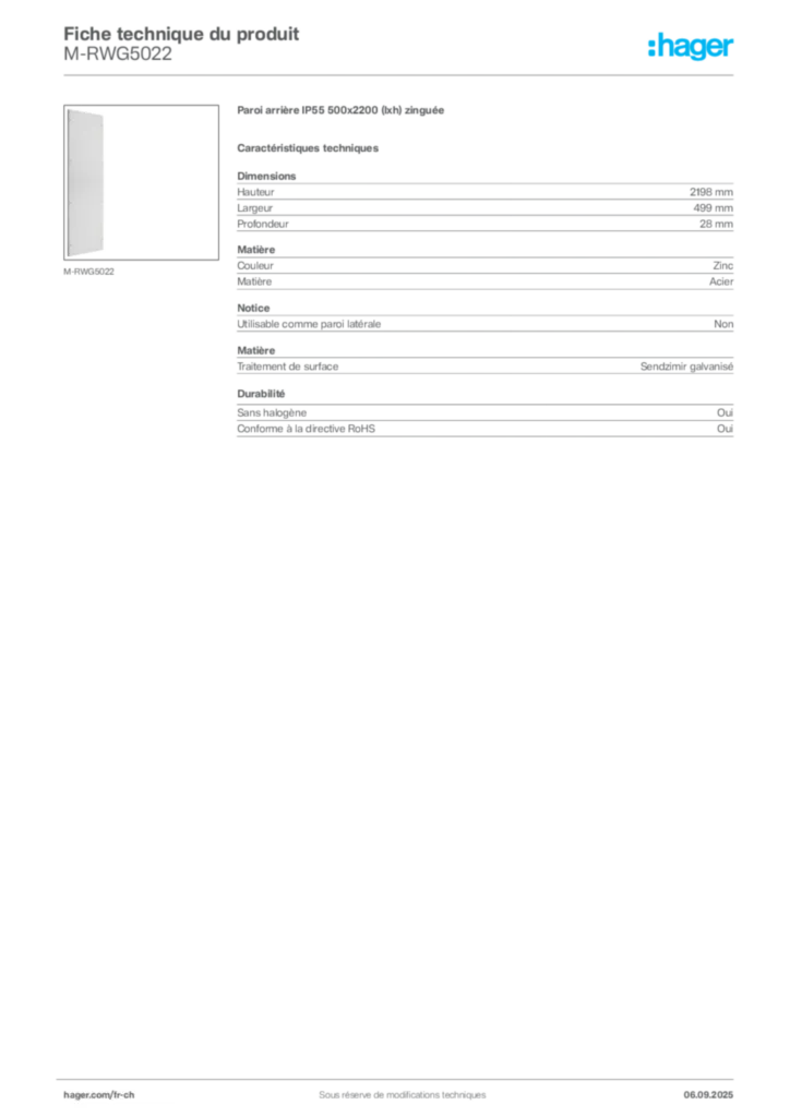 Image Hager Fiche technique du produit M-RWG5022 | Hager Suisse