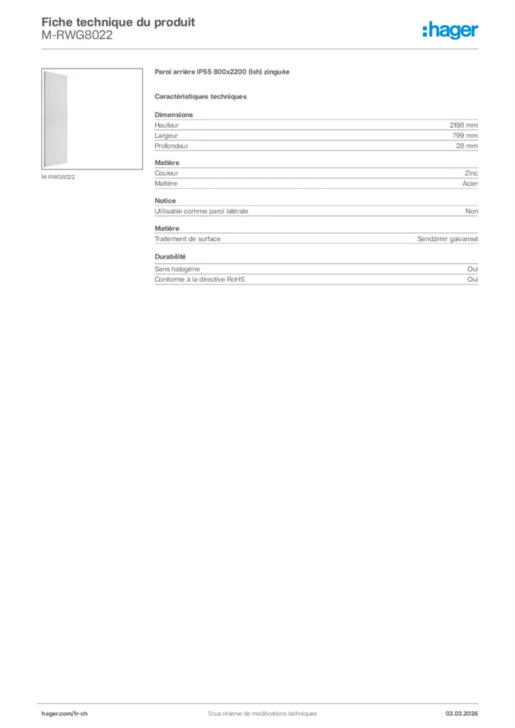 Image Hager Fiche technique du produit M-RWG8022 | Hager Suisse