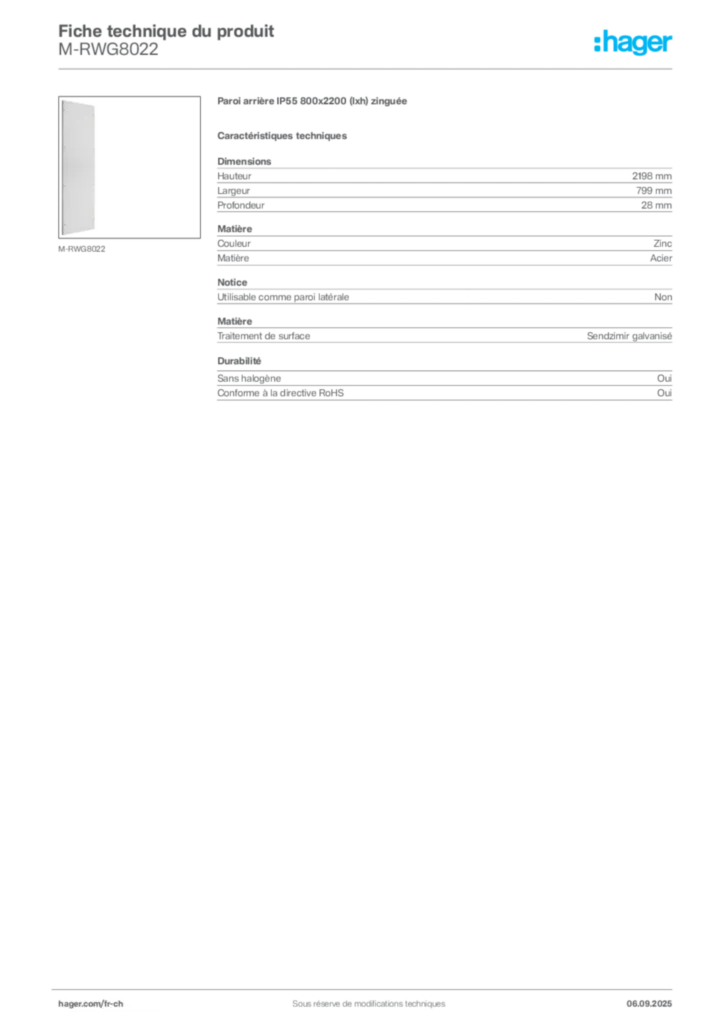 Image Hager Fiche technique du produit M-RWG8022 | Hager Suisse