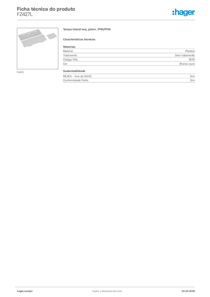 Imagem Hager Ficha técnica do produto FZ427L | Hager Portugal