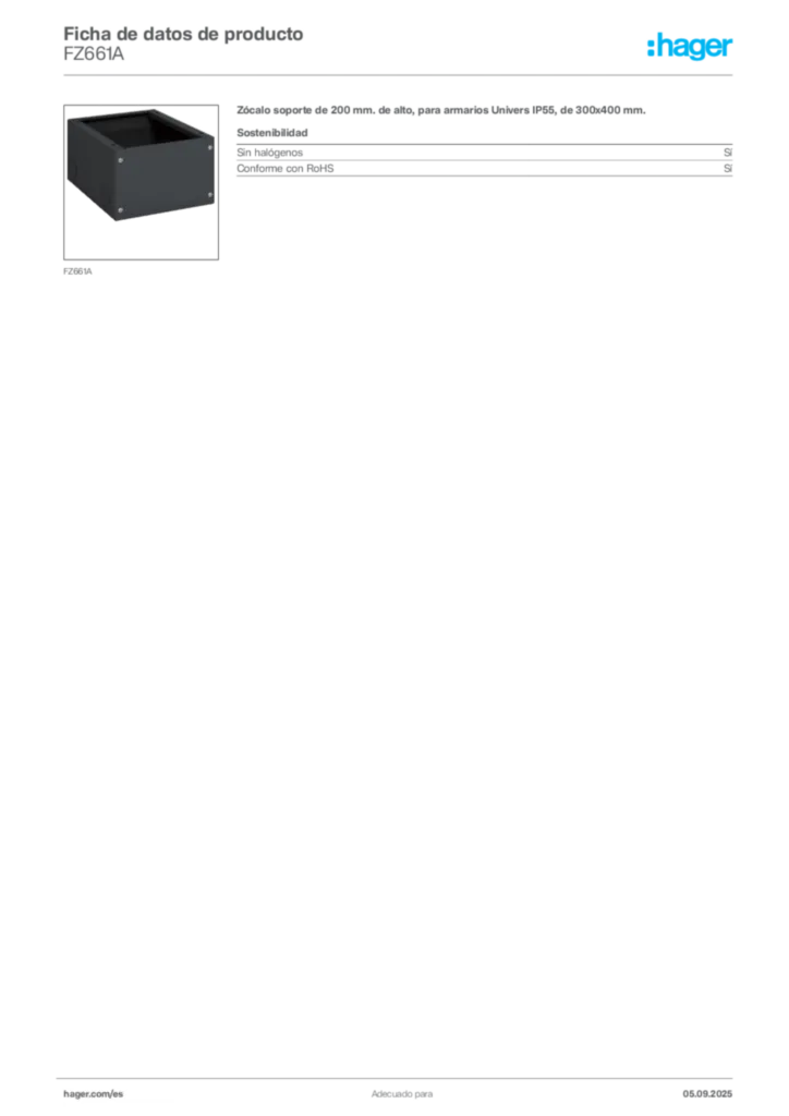 Imagen Hager Ficha de datos de producto FZ661A | Hager España