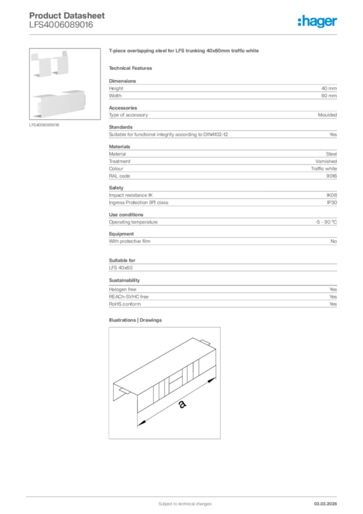 Image Hager Product data sheet LFS4006089016  | Hager Africa
