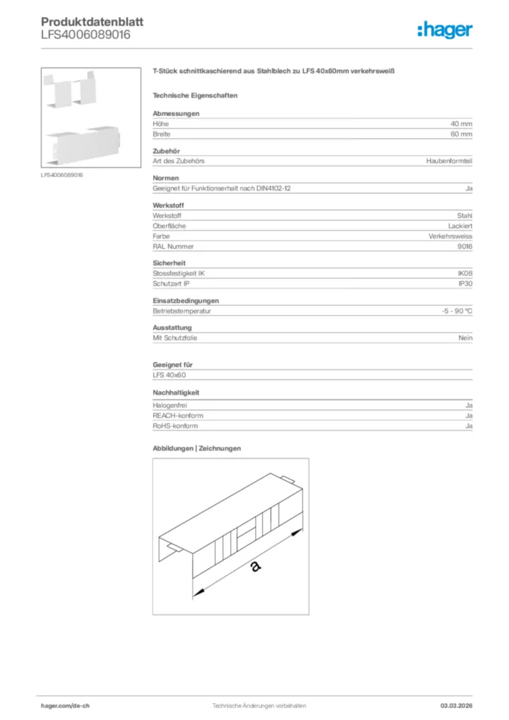 Bild Hager Produktdatenblatt LFS4006089016 | Hager Schweiz