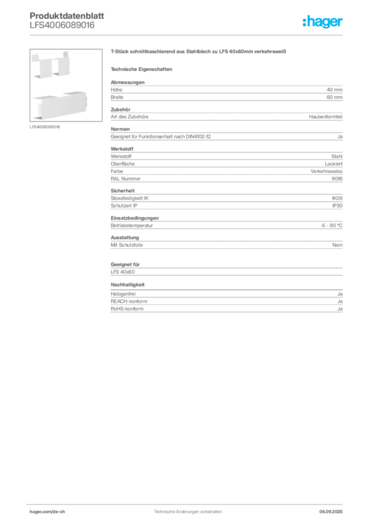 Bild Hager Produktdatenblatt LFS4006089016 | Hager Schweiz