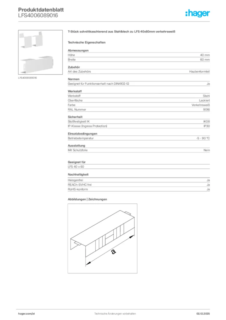 Bild Hager Produktdatenblatt LFS4006089016 | Hager Deutschland