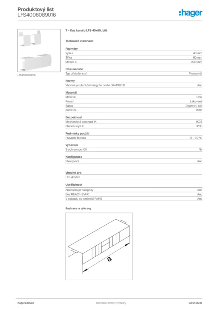 Obrázek Hager Product data sheet LFS4006089016 | Hager