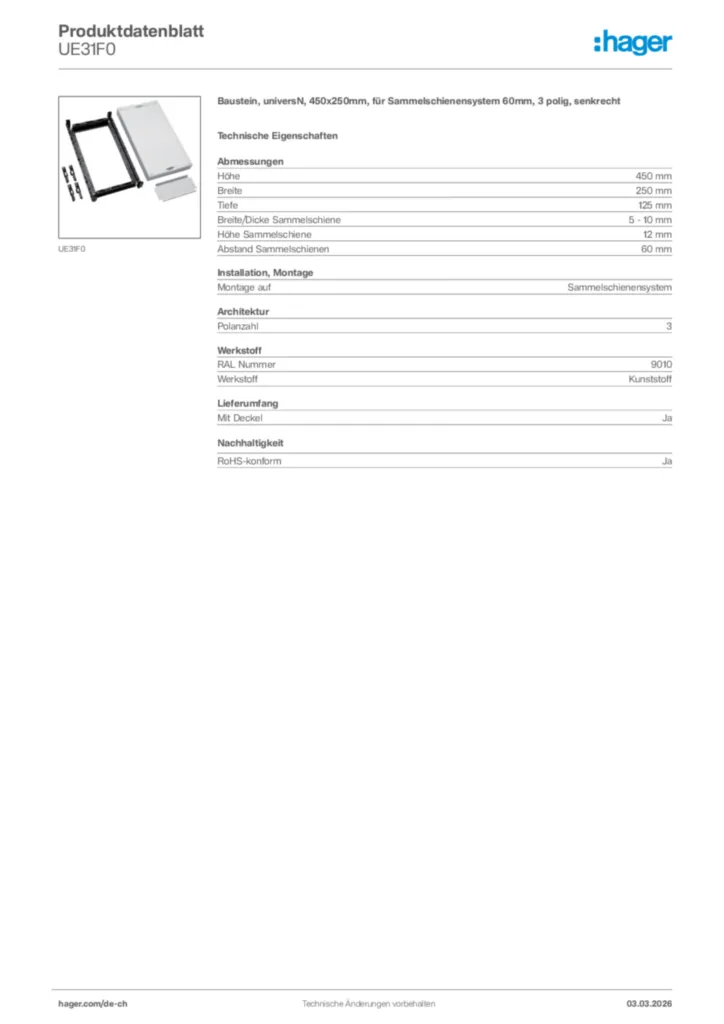 Bild Hager Produktdatenblatt UE31F0 | Hager Schweiz