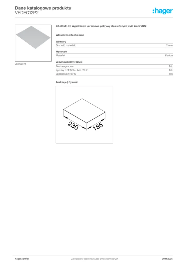 Zdjęcie Hager Dane katalogowe produktu VEDEQ12P2 | Hager Polska