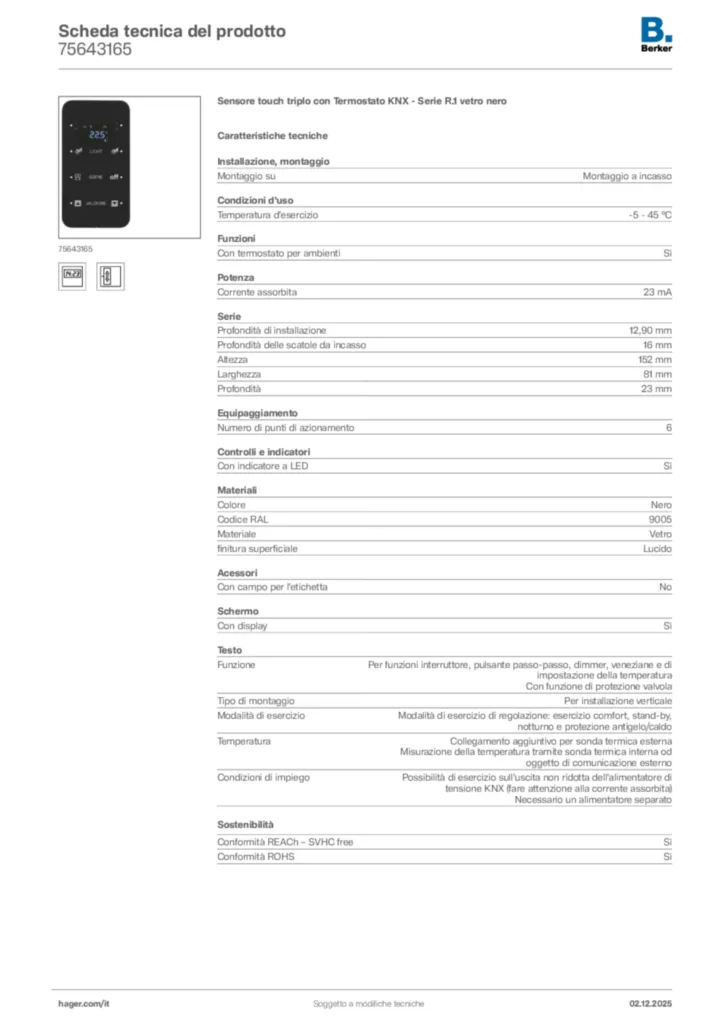 Immagine Berker Scheda tecnica del prodotto 75643165 | Hager Italia