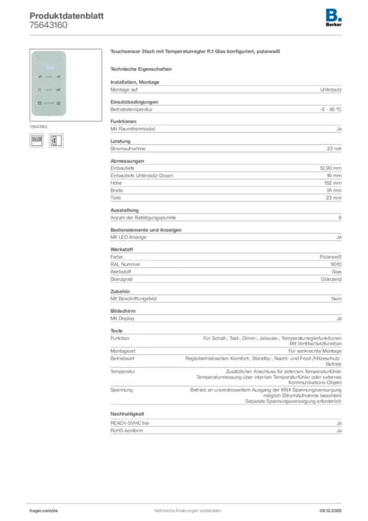 Berker Produktdatenblatt 75643160