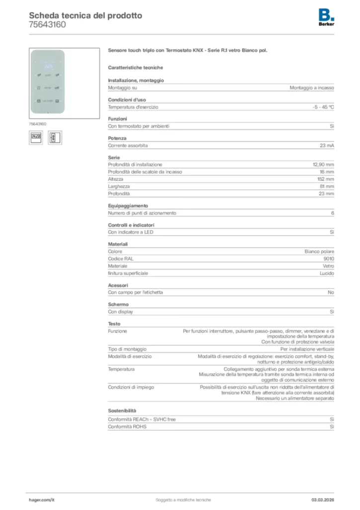 Immagine Berker Scheda tecnica del prodotto 75643160 | Hager Italia