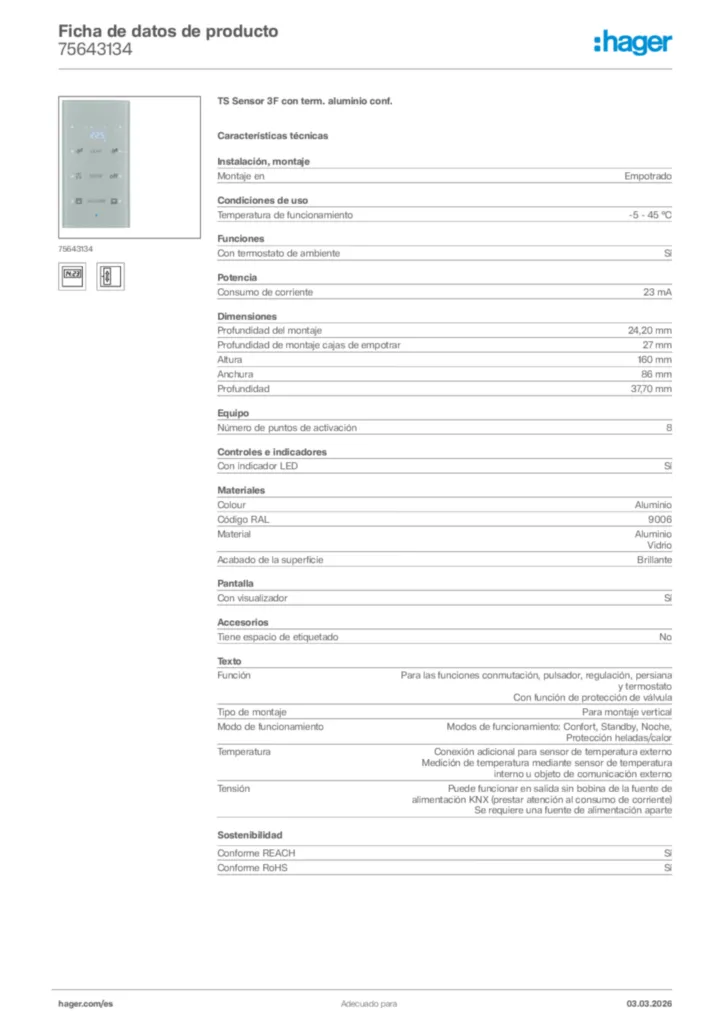 Imagen Hager Ficha de datos de producto 75643134 | Hager España