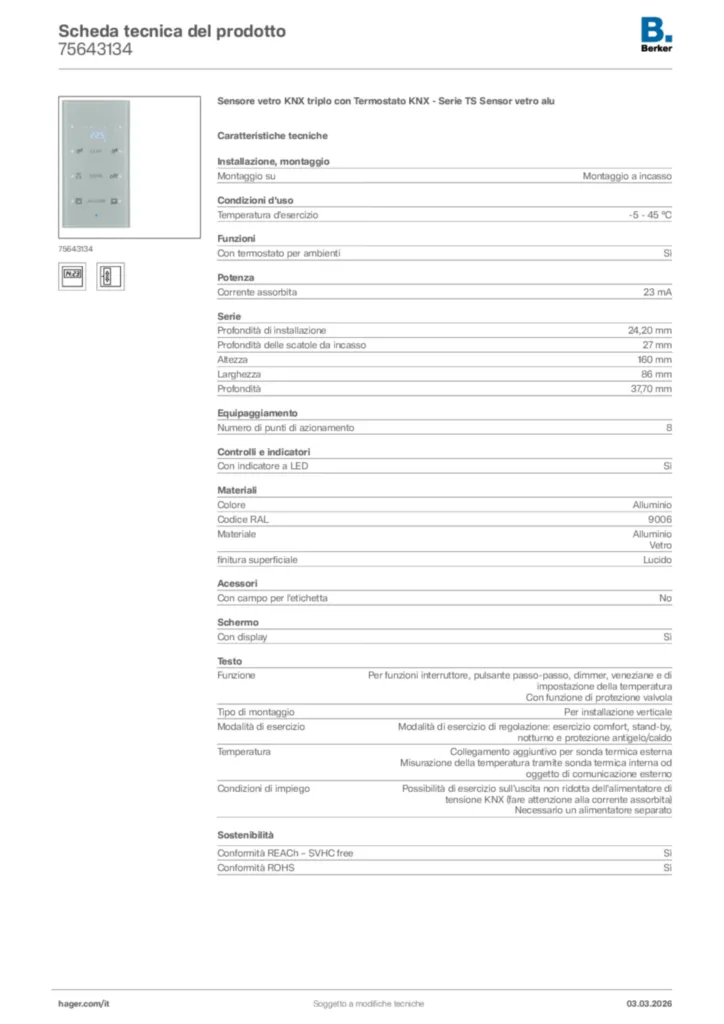 Immagine Berker Scheda tecnica del prodotto 75643134 | Hager Italia