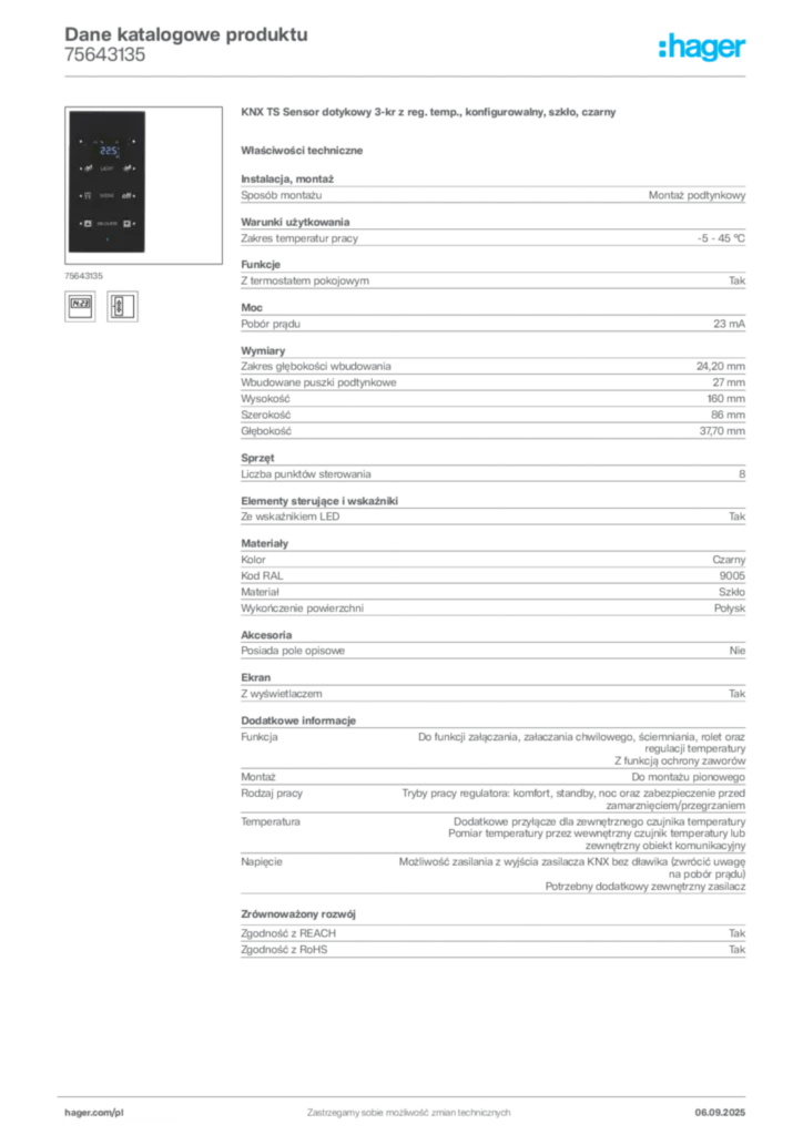 Zdjęcie Hager Dane katalogowe produktu 75643135 | Hager Polska