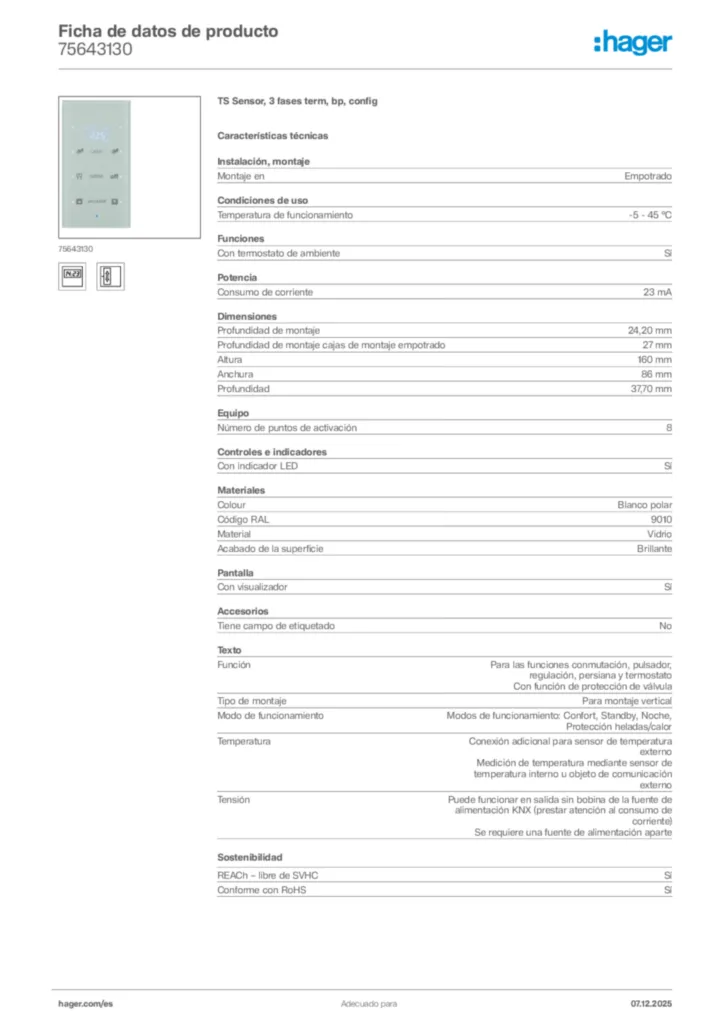 Imagen Hager Ficha de datos de producto 75643130 | Hager España