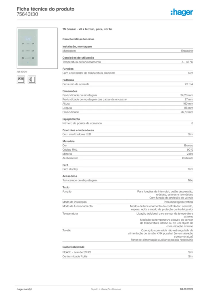 Imagem Hager Ficha técnica do produto 75643130 | Hager Portugal