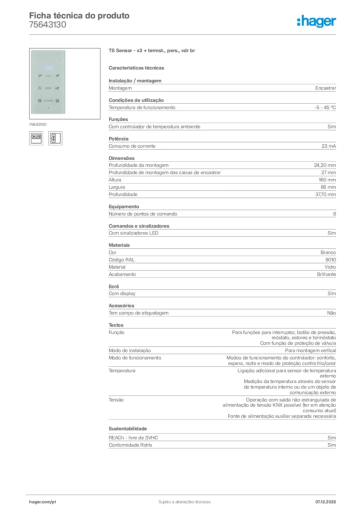 Imagem Hager Ficha técnica do produto 75643130 | Hager Portugal