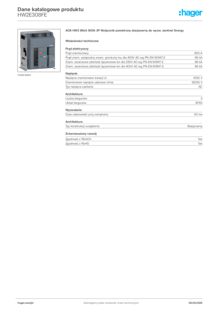 Zdjęcie Hager Dane katalogowe produktu HW2E308FE | Hager Polska
