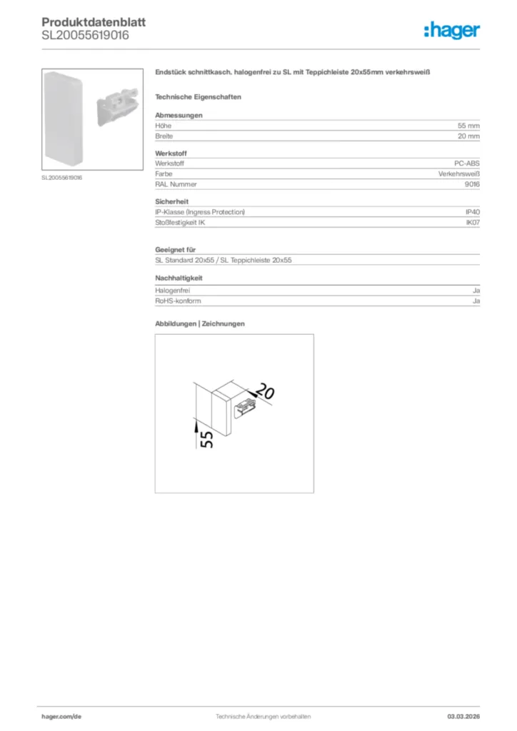 Bild Hager Produktdatenblatt SL20055619016 | Hager Deutschland
